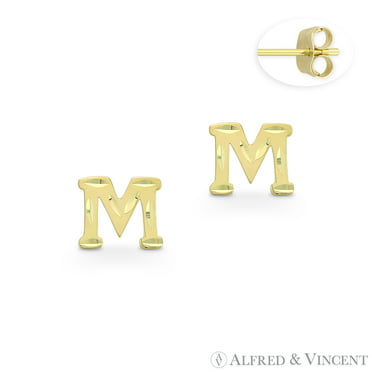 Initial Letter "M" Petite Baby Stud 14k Yellow Gold Stamping Push-Back Earrings